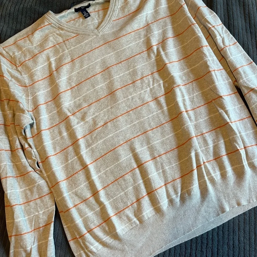 GAP | Men’s Striped Sweater | Orange - White - Grey | XL